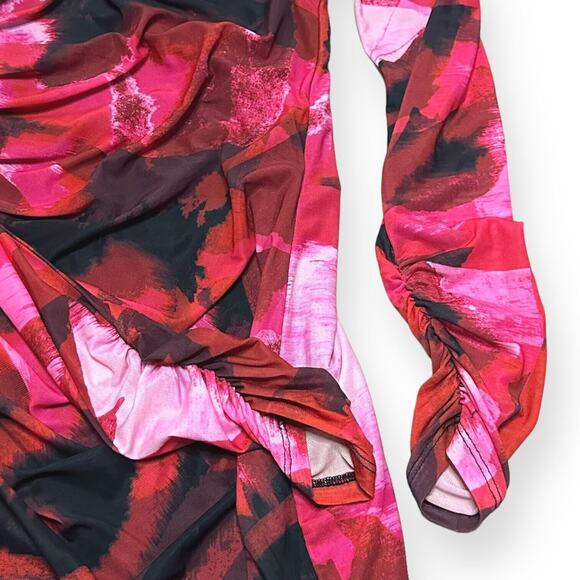 ELOQUII Abstract Ruched Mesh Mini Dress Stretch Knit Cocktail Red Pink Sexy 14 - Picture 10 of 13